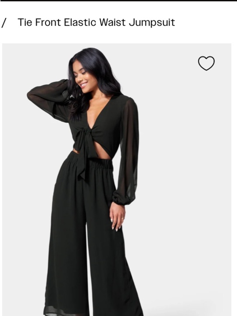 Bebe Black Tie-Front Long Sleeve Jumpsuit